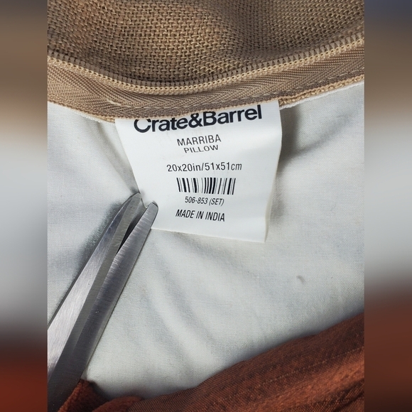 Crate & Barrel Marriba Decorative Pillow 20” square Cotton Linen Silk - Picture 9 of 13